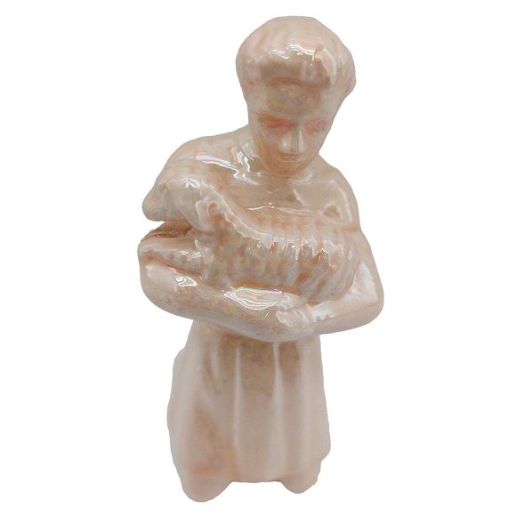 Shepherd Boy Holding Lamb Replacement Nativity Figure Iridescent Porcelain 3.75* - Picture 2 of 8